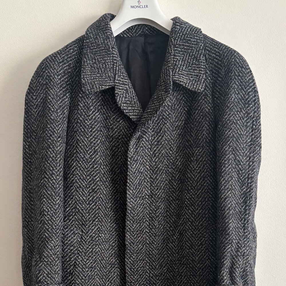 Haute Rive Paris Grey Herringbone Belted Trench Coat/Balmacaan Overcoat - Medium